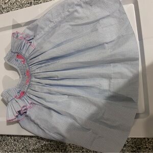 Edgehill Collection Blue Gingham Smocked Baby Dress with Smocked Pink Whales